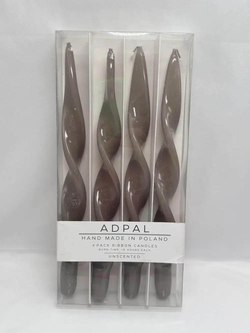 ADPAL Brown Ribbon Taper Candles Set Of 4 Unscented Hand Made Poland Home Decor